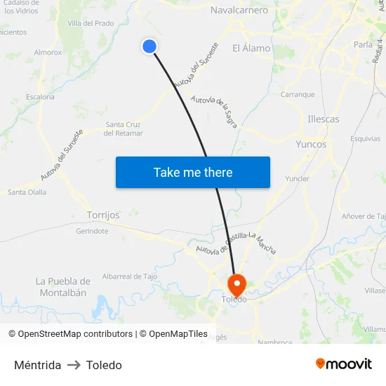 Méntrida to Toledo map