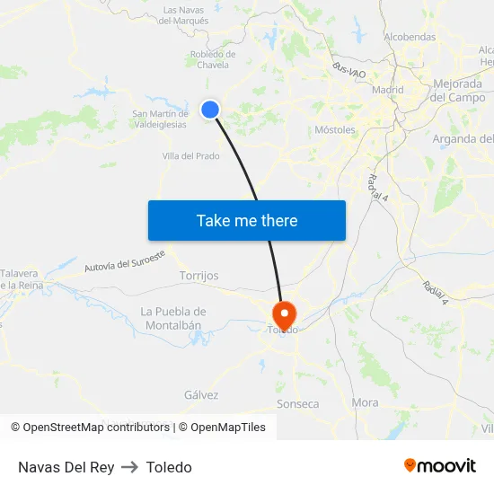 Navas Del Rey to Toledo map