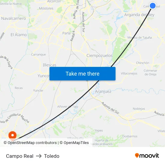 Campo Real to Toledo map