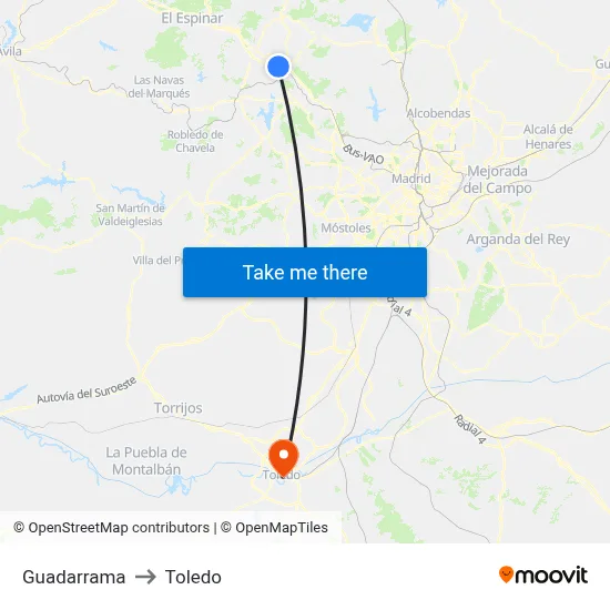 Guadarrama to Toledo map