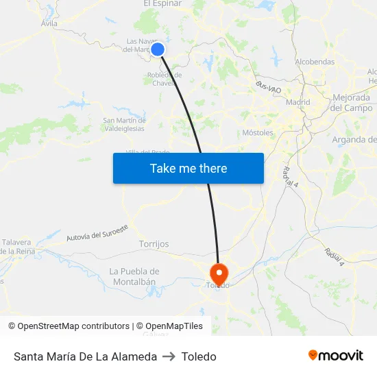 Santa María De La Alameda to Toledo map