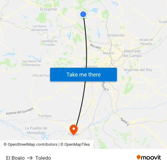 El Boalo to Toledo map