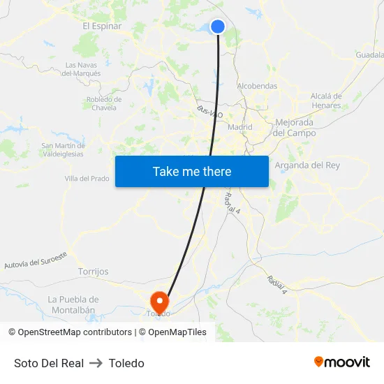 Soto Del Real to Toledo map