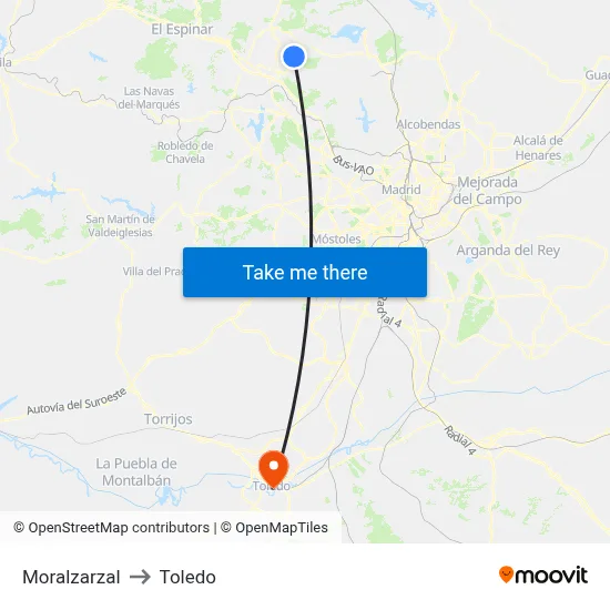 Moralzarzal to Toledo map