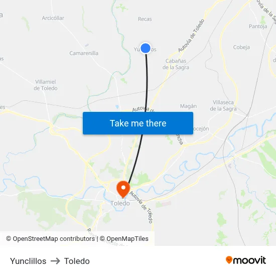 Yunclillos to Toledo map