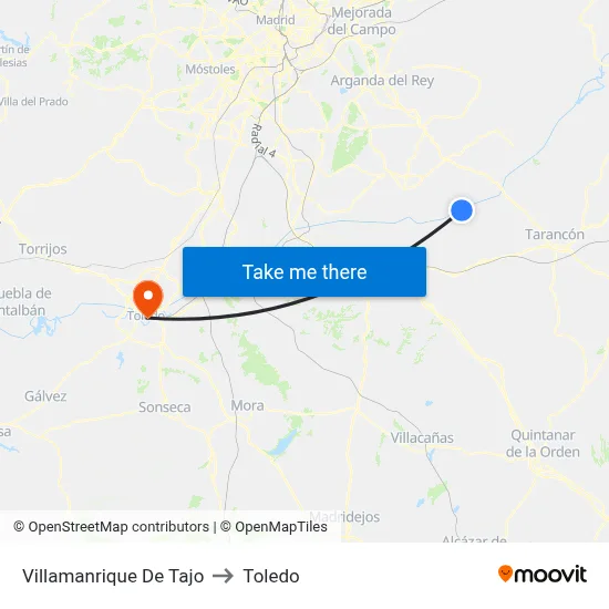 Villamanrique De Tajo to Toledo map