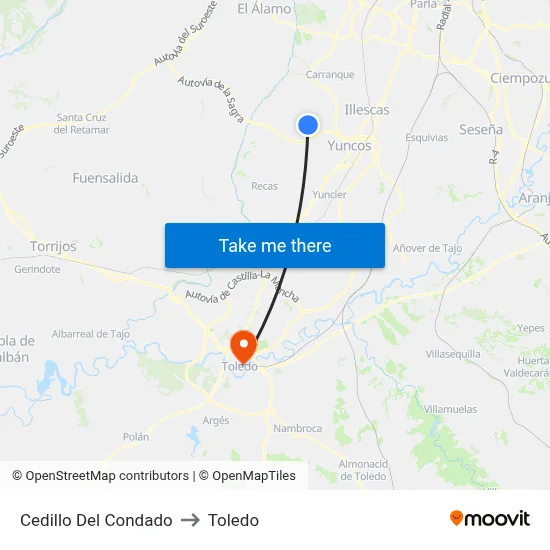 Cedillo Del Condado to Toledo map