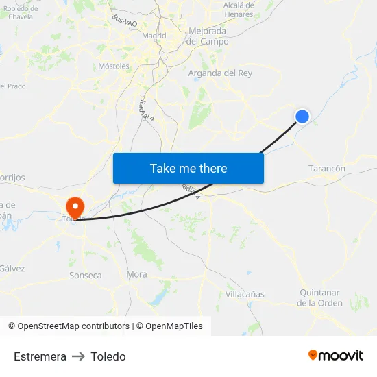 Estremera to Toledo map
