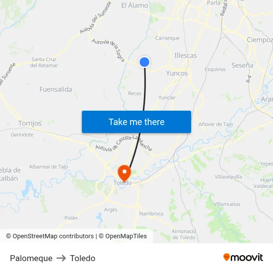 Palomeque to Toledo map