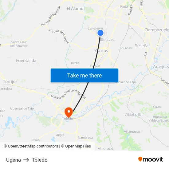 Ugena to Toledo map