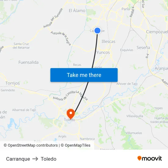 Carranque to Toledo map