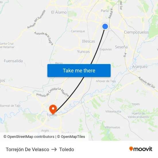 Torrejón De Velasco to Toledo map