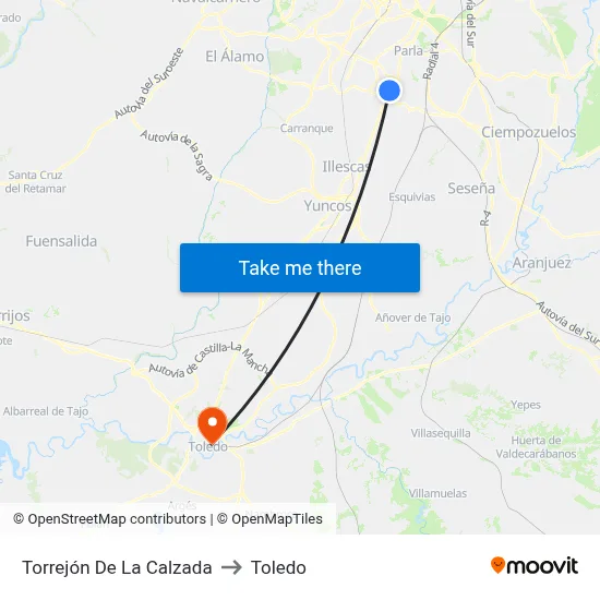 Torrejón De La Calzada to Toledo map