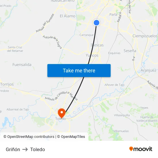 Griñón to Toledo map
