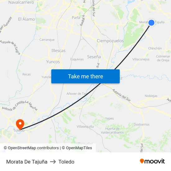 Morata De Tajuña to Toledo map