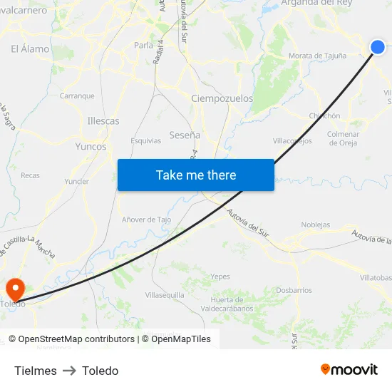 Tielmes to Toledo map
