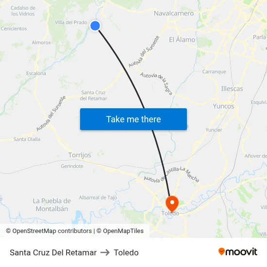Santa Cruz Del Retamar to Toledo map