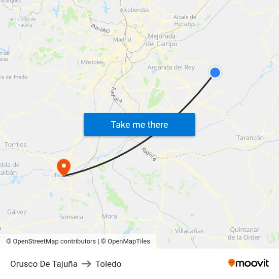 Orusco De Tajuña to Toledo map
