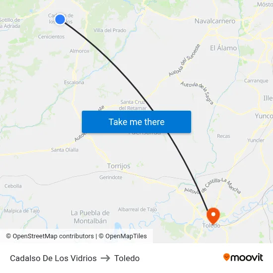 Cadalso De Los Vidrios to Toledo map