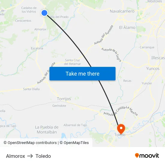 Almorox to Toledo map