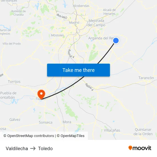 Valdilecha to Toledo map