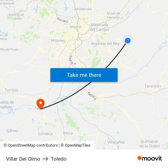 Villar Del Olmo to Toledo map