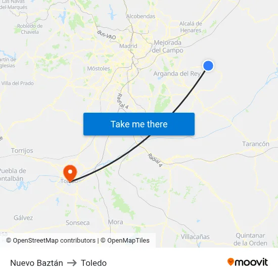 Nuevo Baztán to Toledo map
