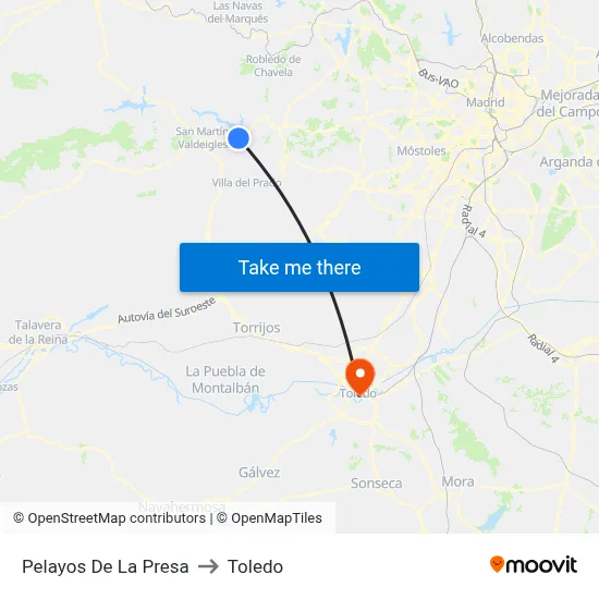 Pelayos De La Presa to Toledo map