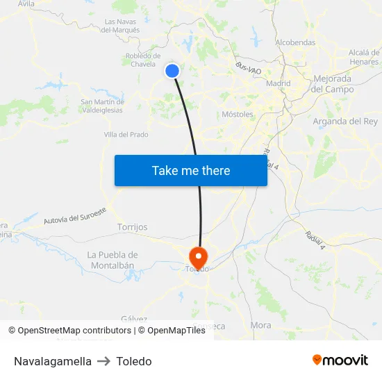 Navalagamella to Toledo map