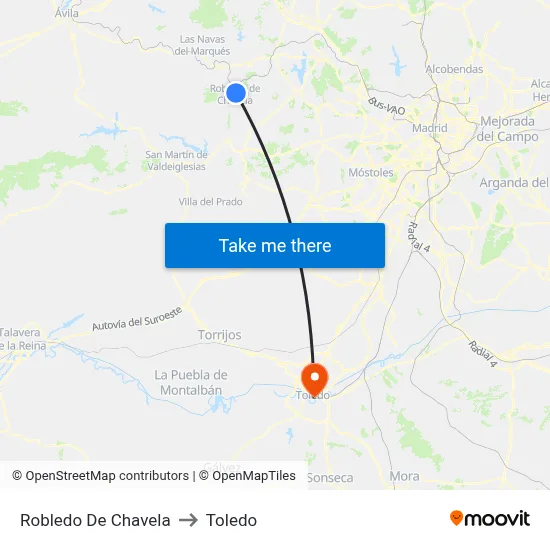 Robledo De Chavela to Toledo map