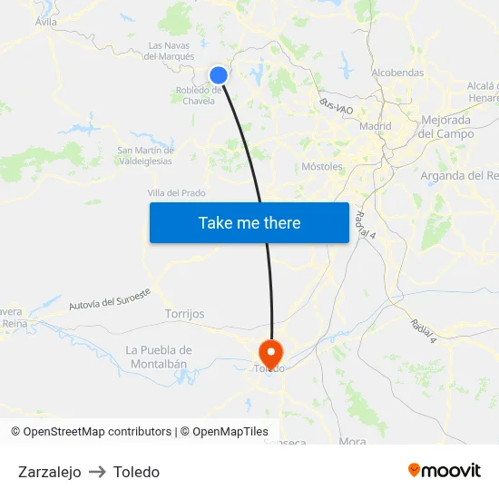 Zarzalejo to Toledo map