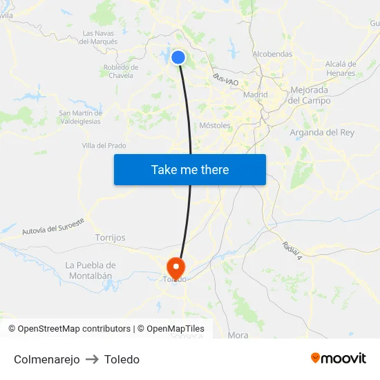 Colmenarejo to Toledo map