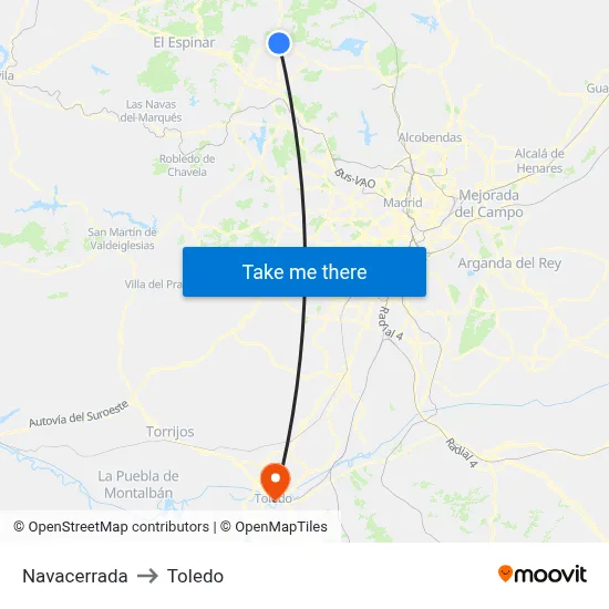 Navacerrada to Toledo map