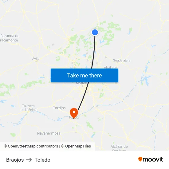 Braojos to Toledo map