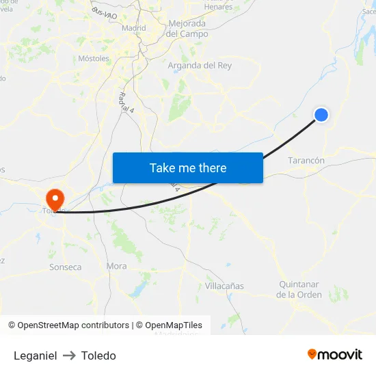Leganiel to Toledo map