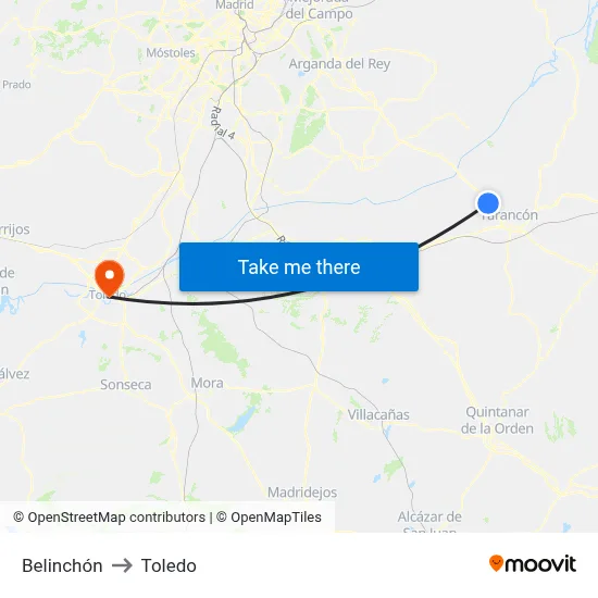 Belinchón to Toledo map