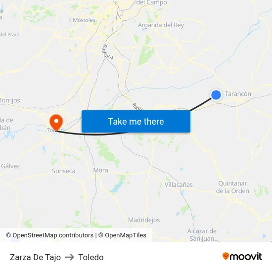 Zarza De Tajo to Toledo map