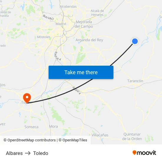 Albares to Toledo map