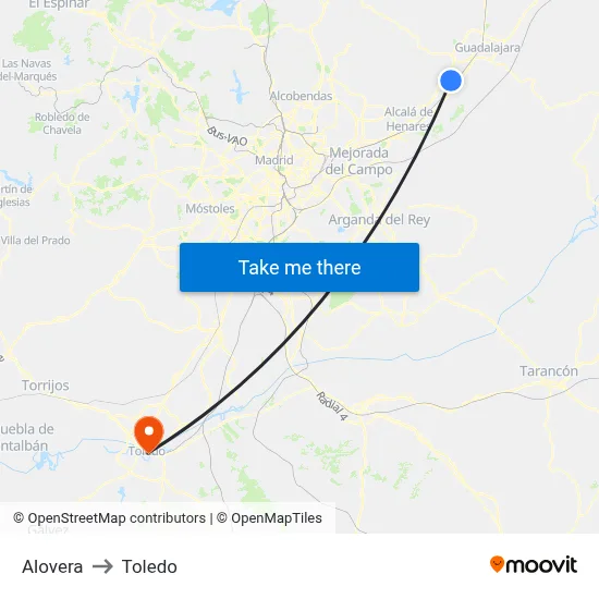 Alovera to Toledo map