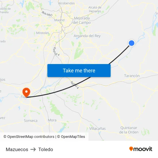 Mazuecos to Toledo map
