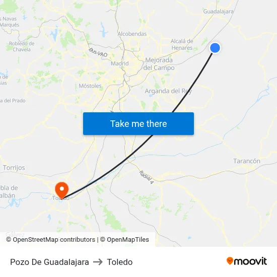 Pozo De Guadalajara to Toledo map