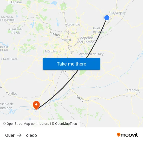 Quer to Toledo map