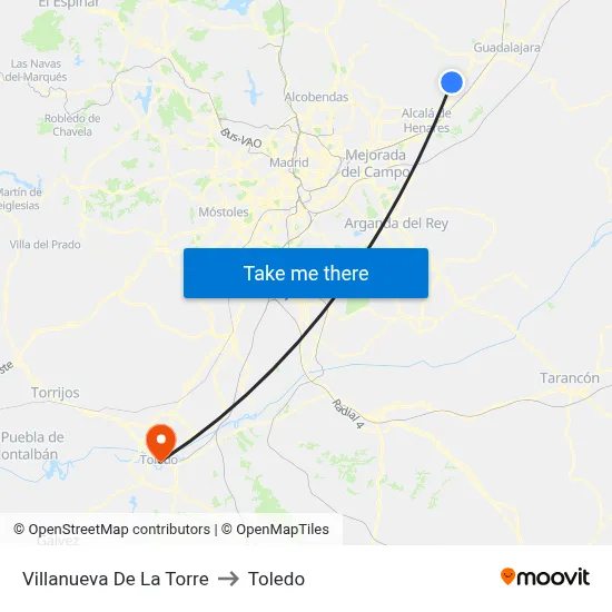 Villanueva De La Torre to Toledo map