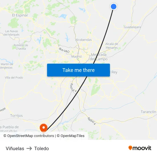 Viñuelas to Toledo map
