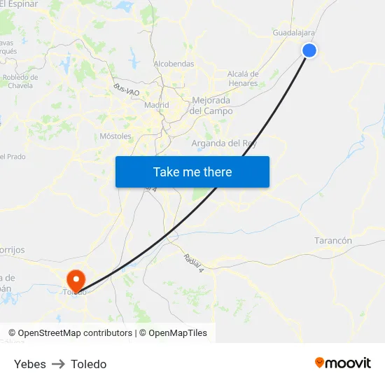 Yebes to Toledo map