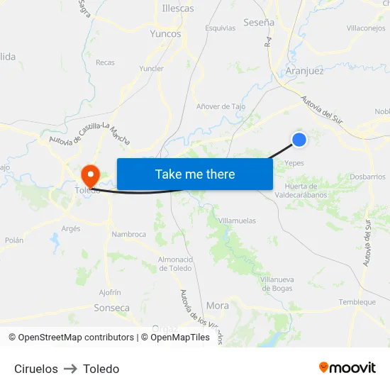 Ciruelos to Toledo map