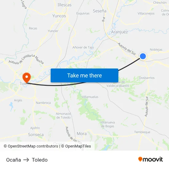 Ocaña to Toledo map