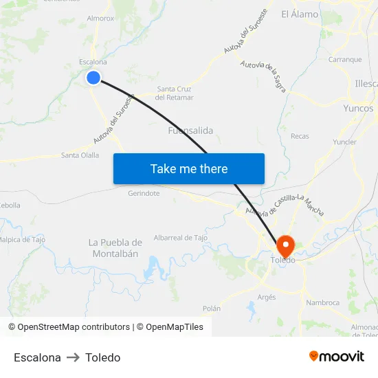 Escalona to Toledo map
