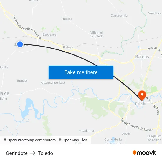 Gerindote to Toledo map