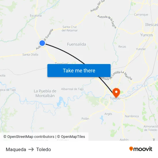 Maqueda to Toledo map